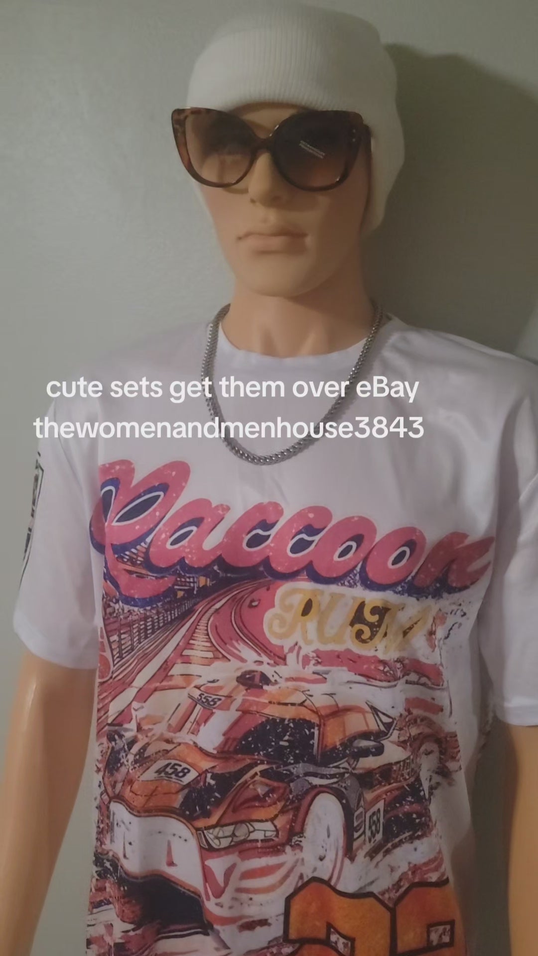 Pink and white short set , with graphic design t-shirt