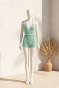Mint green crochet short romper