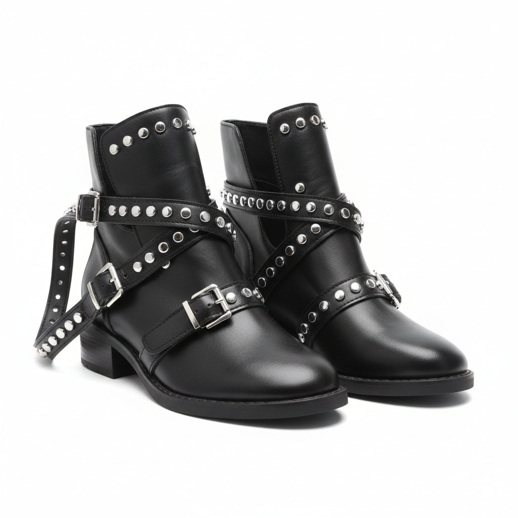 Black studs up boot ankle boot