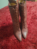 Burgundy tall boot with lace up, mid calf